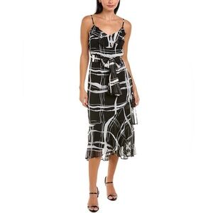 Karl Lagerfeld‎ Crinkle Chiffon Ruffle Maxi Black & White Dress Size 6